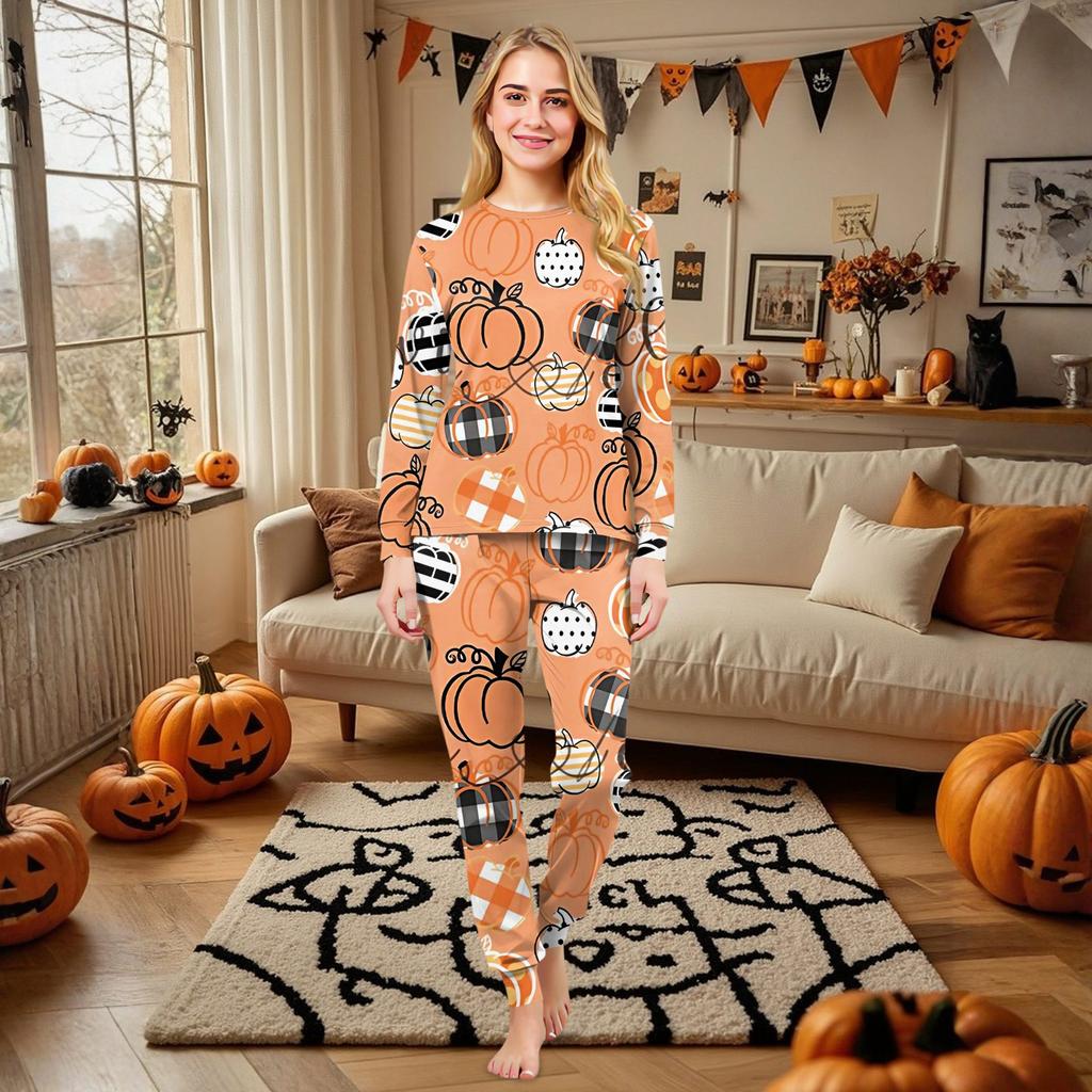 Family Matching Print Sets Pajamas Loungewear Outfits Family Matching Long Sleeve Tops+Pants Set