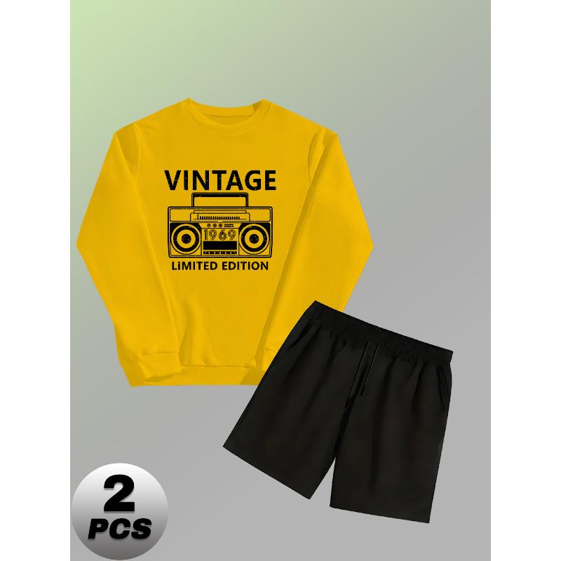 Men s Crew Neck Sweatshirt and Shorts Polyester 2 Piece Tracksuit Wrinkle Free Casual Lounge Outfit S