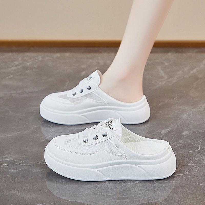 Breathable One-pedal Heelless Sports Cool Slippers Women's Autumn Wear 2025 New Thick-soled Heightening Bag Head Half Slippers