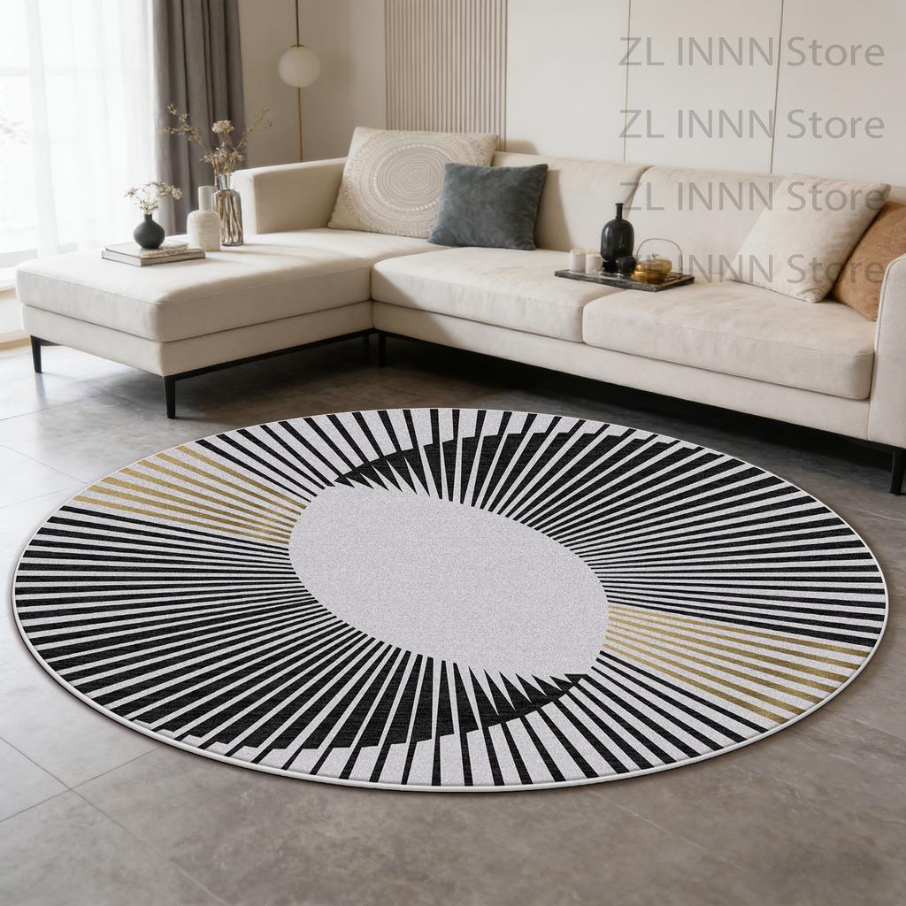 Modern Minimalism Round Living Room Carpet Geometric Decoration Home Striped Tabls Chair Mat Bedroom Non-slip Washable Plush Rug