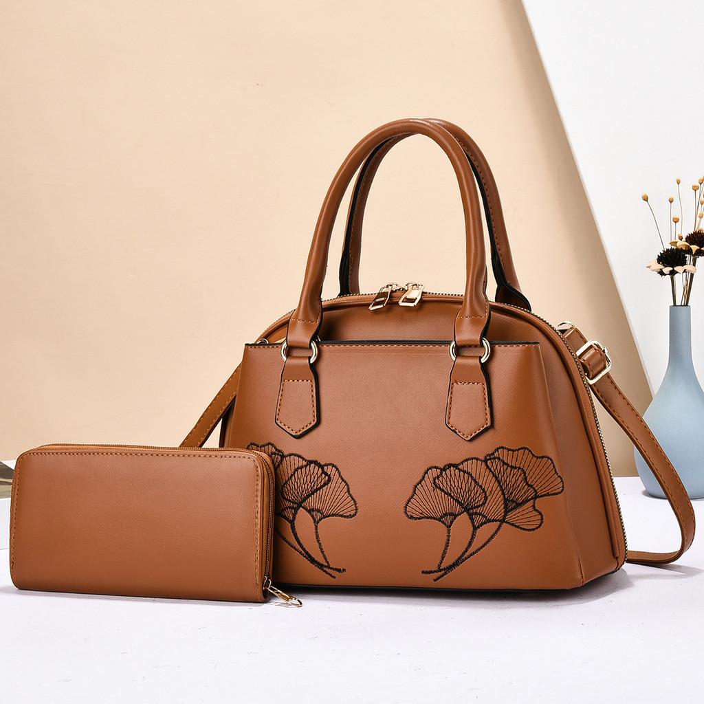Womens Fashion Embroidered Tote Bag With Zipper Pockets For Daily Use
