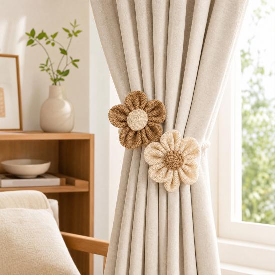 Handmade Crochet Flower Curtain Tieback, No Drilling Window Curtain Holders Ties Backs, Decorative Drape Curtain Holdbacks for Home Bedroom