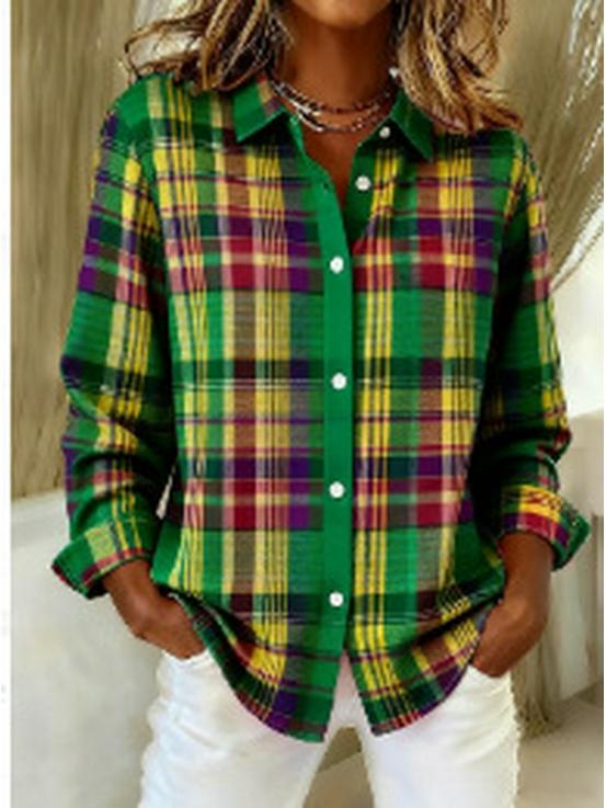 Summer 2026 Women s Trendy Plaid Long-sleeved Shirt S