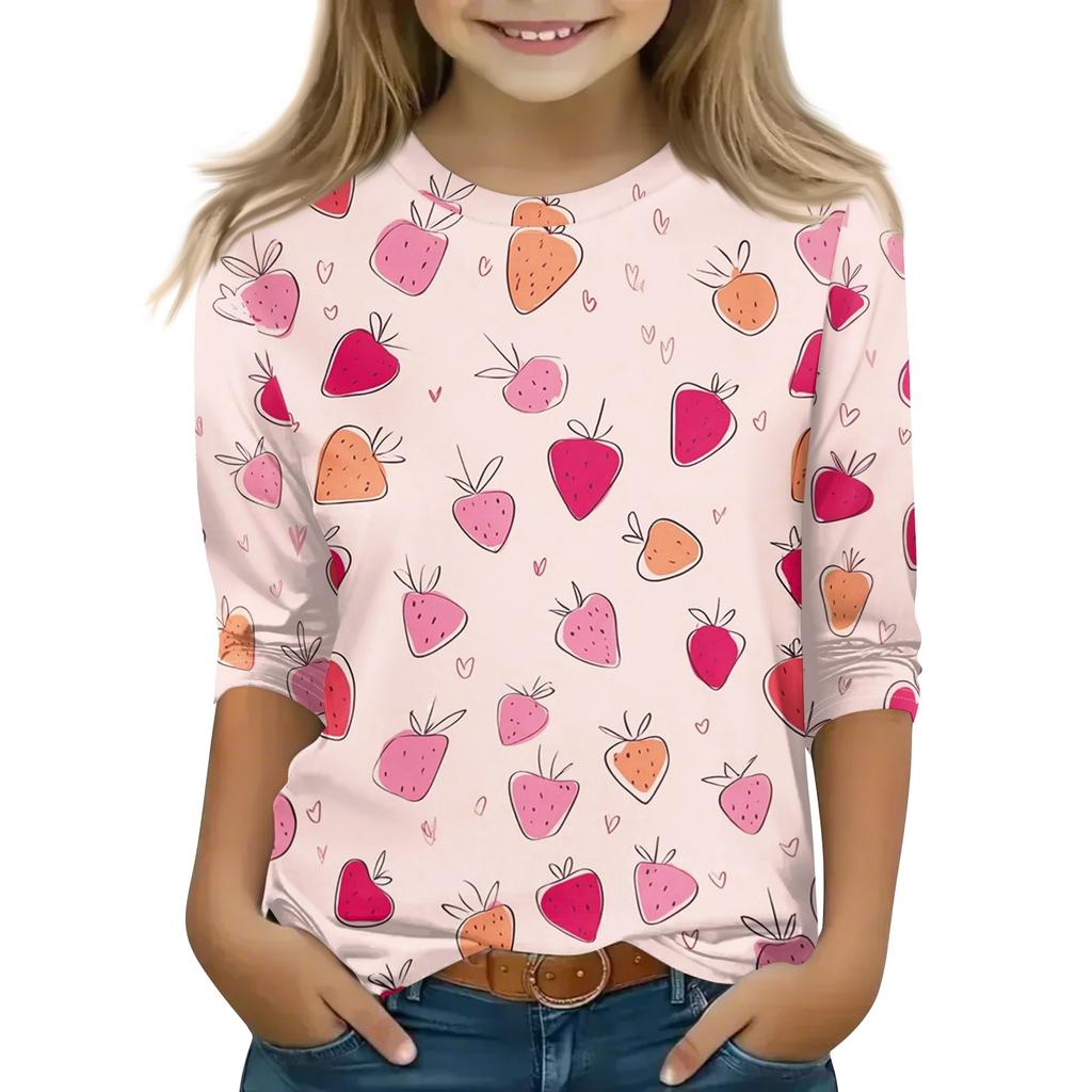 Kid's Round Neck Cute Flower Day Print Lightweight Spring/Summer Top