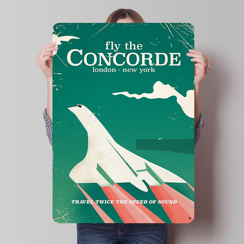 Fly the Concorde Tinplate Posters Customizable Wall Art Retro Vintage Metal Signs for Home Room Garage Decoration Gaming Garden