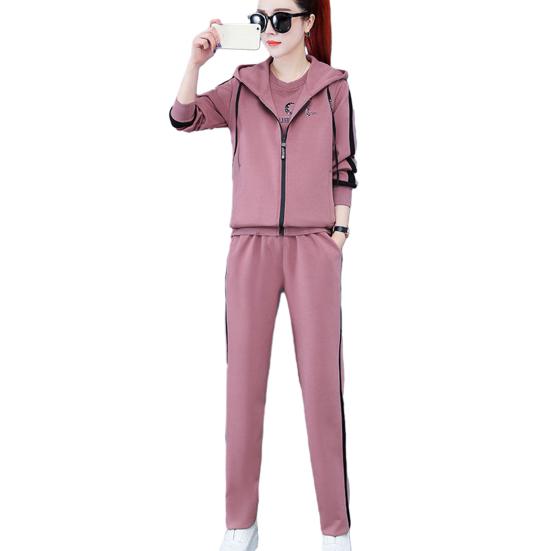 3 Pcs/Set Women Coat Top Pants Set Color Matching Soft Thick Hooded Long Sleeves Zipper Elastic Cuff Lady