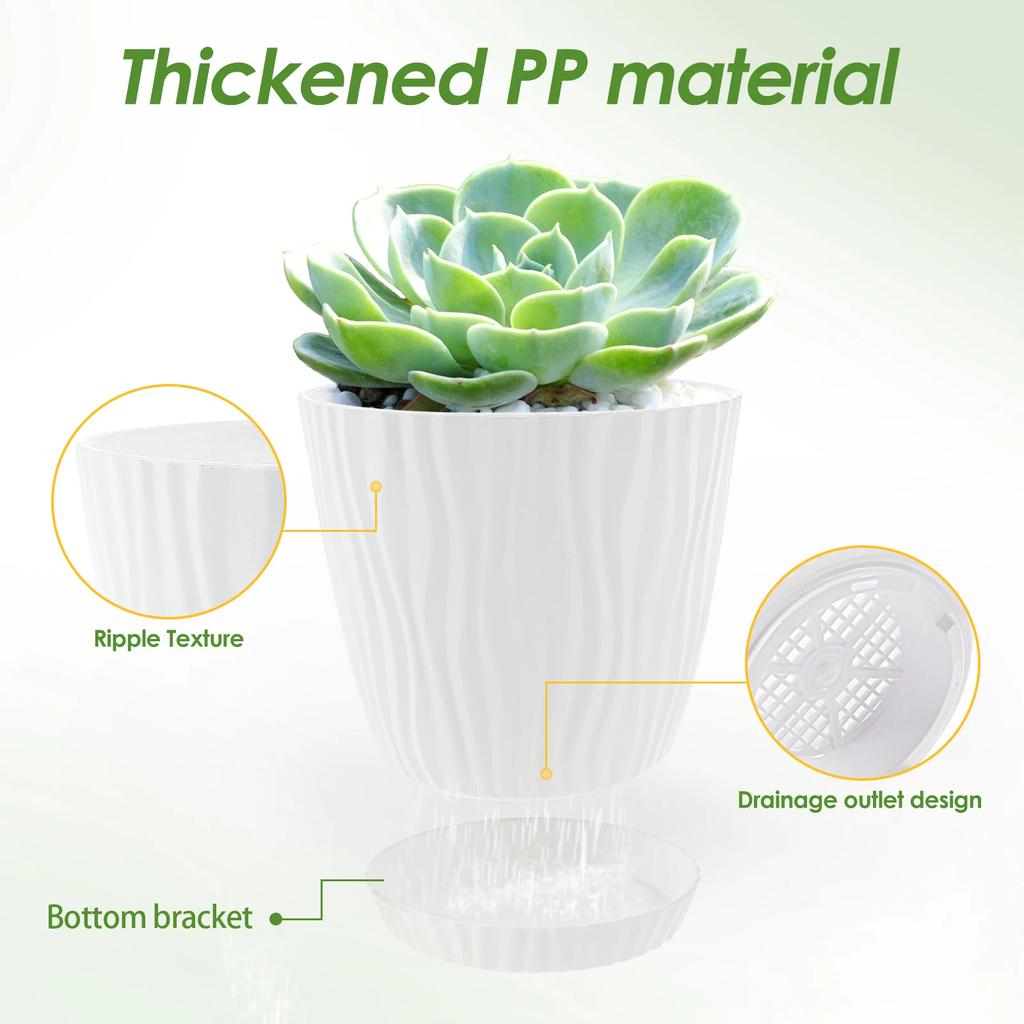 5Pcs Set Flower Pot PP Vegetation Pots with Drainage Holes and Saucers Thickened Multipurpose Succulent Pots for Indoor&Outdoor