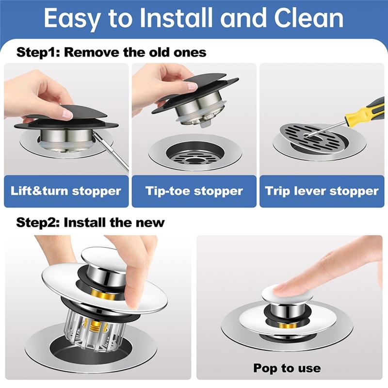 A95I--Up Tub Plug 2-In-1 With Copper Tub For Drain Plug And Hair Catcher, Anti-Clogging Filter Basket For Drain Sink