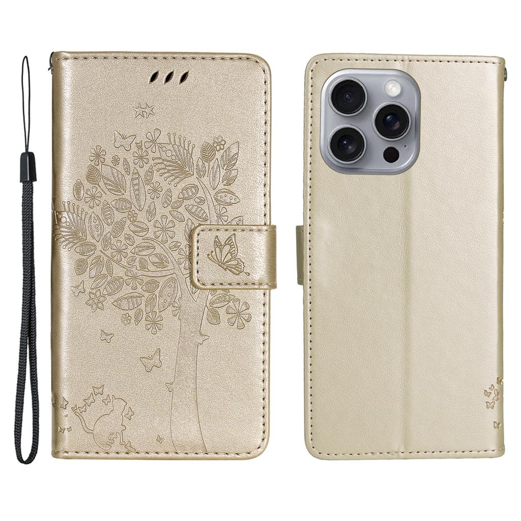 For iPhone 16 Pro Max Phone Case with Stand Cat Tree Pattern Leather Wallet Mobile Cover
