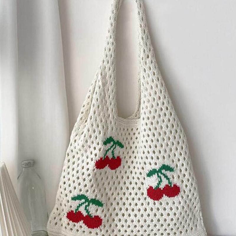 

I-Knitted Bag Knitted Bag Large Capacity Tote Bag Cherry Shoulder Bag хаки