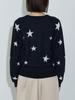Beams Heart Star Print Crew Neck One Size Women's L/S Knit, Navy,
