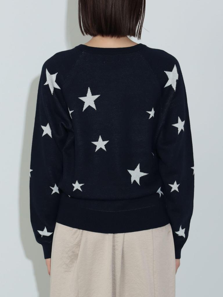Beams Heart Star Print Crew Neck One Size Women's L/S Knit, Navy,