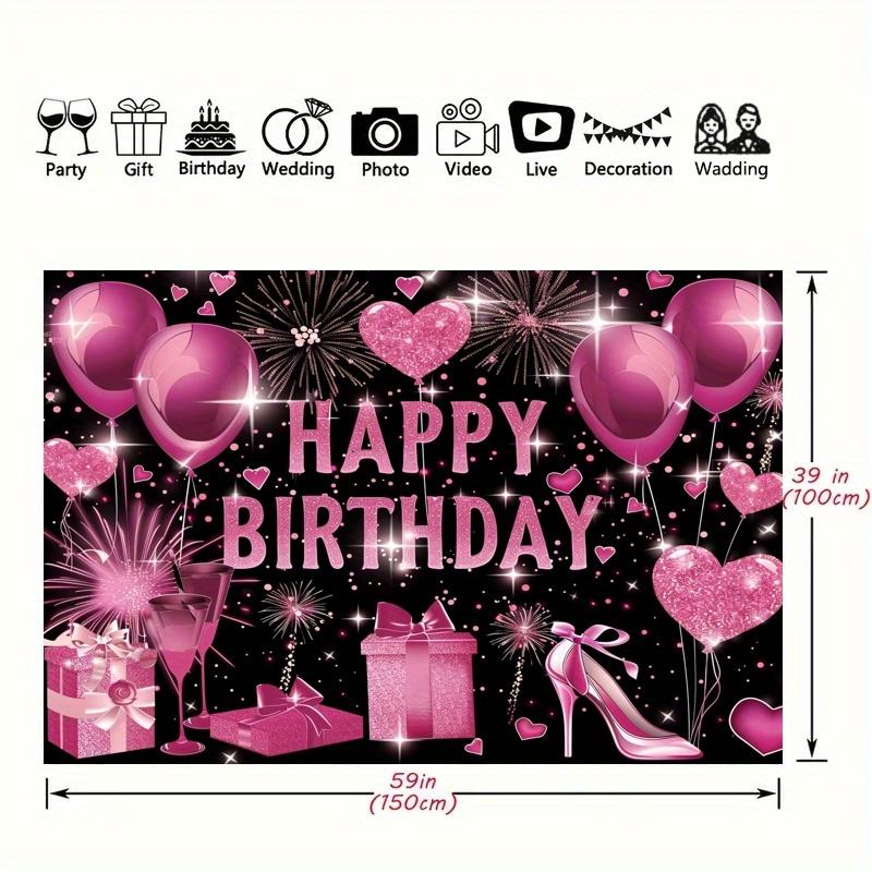 Ροζ χρυσό ύφασμα φόντου Happy Birthday, μαύρη ροζ χρυσή κορδέλα γενεθλίων ροζ χρυσό λογότυπο Happy Birthday διακόσμηση