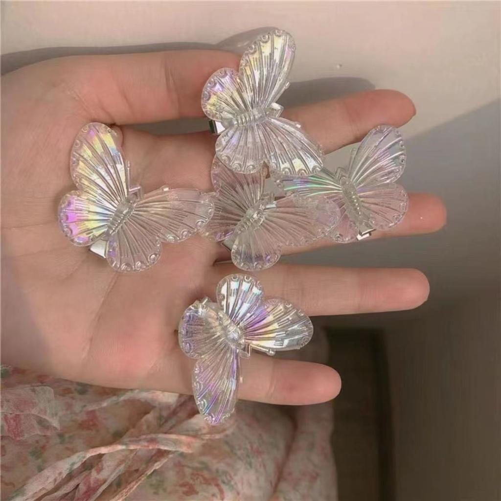 New Gradient Semi Transparent Butterfly Hair Clip Women Simple Fashion Sweet Duckbill Clip for Vacation Hair Accessories