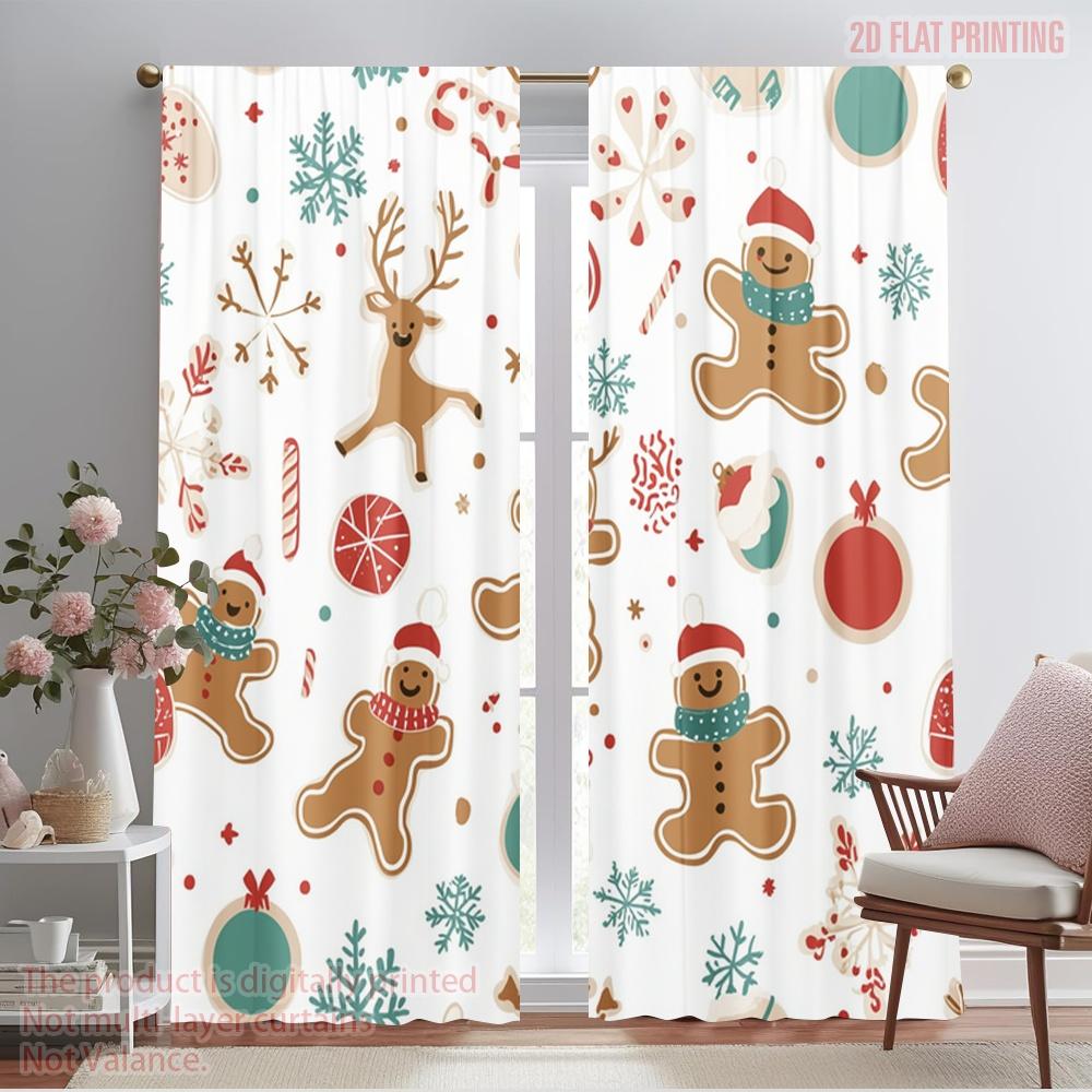 

2pcs,2D plane printing Minimalist Curtains Christmas Cookie Festive Gifts (2) Polyester Woven (without rod) Festive Ldeal for 52.50×116.00 CM 2pcs