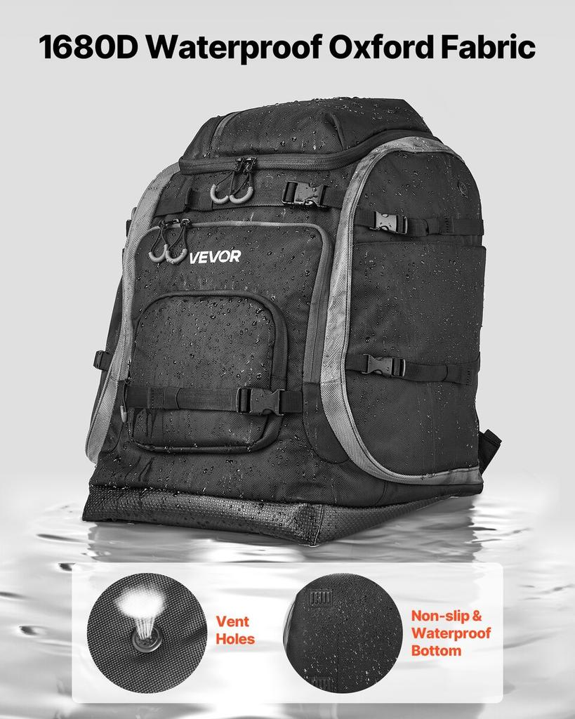 Ski Boot Bag, 70L, Snowboard Boots Travel Backpack for Men Women, with Waterproof Exterior & Bottom, Durable 1680D Oxford, Bag for Skis, Snowboard,