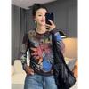 2025 Summer European-Style Women's Mesh Sun Protection Graffiti Print Casual T-Shirt