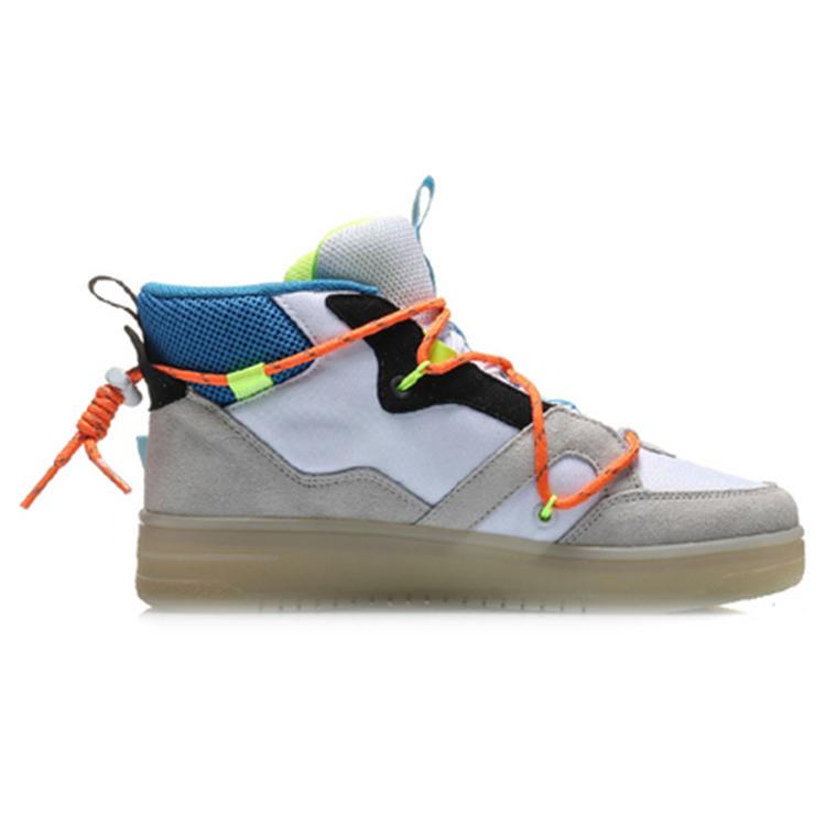 Li Ning CF Hunter Slip Resistant Abrasion Resistant High top Skateboard Shoes Women's White Orange AGCQ158-4