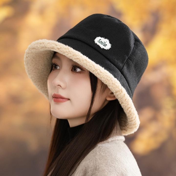 Damen Bucket Hat mit rauem Rand Herbst und Winter Aufgeplüschter Verdickter Beckenhut Outdoor Winddichter Warmer Hut Neu