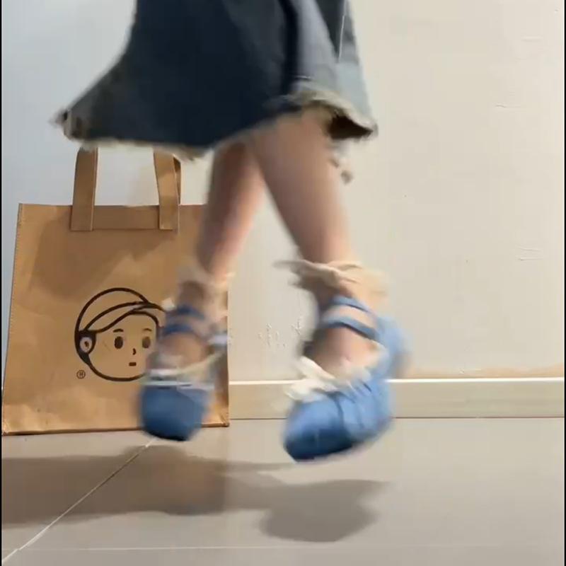 

Fashion niche denim-colored ballet shoes children s 2025 spring new models evening gentle light mouth color small single shoes tide 40 світло-синій колір