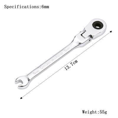 Juego de llaves de trinquete de 6 mm, herramienta manual de 72 dientes, cabezal flexible con acabado de espejo, 6 mm, para reparación de automóviles y hogar, 1 unidad