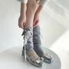 Sweet Ballet Lace Up Leg Warmers Y2K Knee High Socks Solid Color Women's Stockings  Winter
