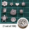 100 Pcs Silver Plated Life Tree Beads Sturdy Alloy Charm with Big Hole for Jewelry and European Bracelets Making