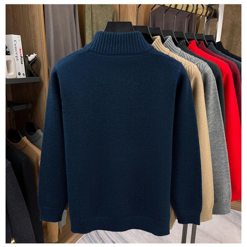 Mens Half Zip Thickened Pullover Knit Sweater Business Casual Warm Winter Bottoming Top