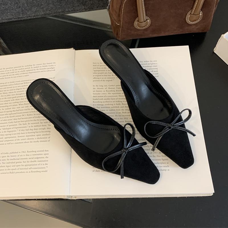 Fashion SUOJIALUN 2024 Autumn Women Slip On Slipper Fashion Pointed Toe Shallow Mules Shoes Thin High Heel Outdoor Dress Ladies Sandal