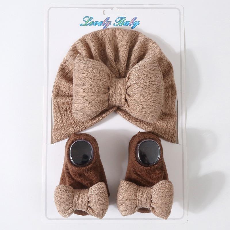 Newborn Knitted Cotton-filled Big Bow + Knitted Socks Set Baby Hat Headscarf Hat Wind