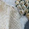 Summer Women's Embroidered Two Piece Sets Vintage Lace Splice Floral-Button Tops and Slimming Shorts Sets