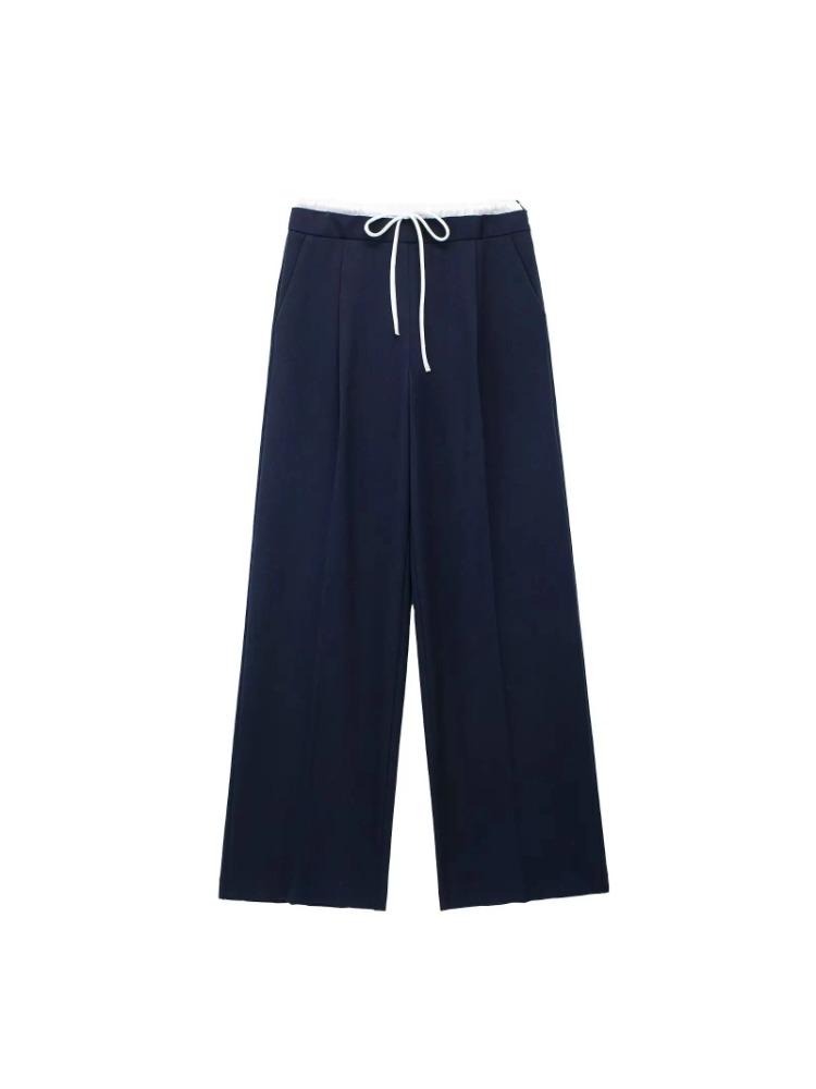 Pure Color Women High Waist Black Pants Solid Elastic Waist Wide Leg Pant Woman Fashion Lace Up Casual Loose Pants Streetwear