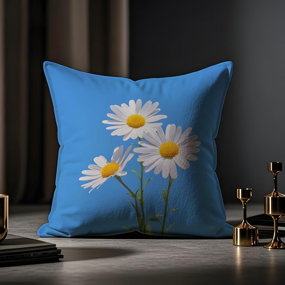 Fashion Daisy Cushion Cover Anti-dustmite Pillowcase Invisible Zipper Silky Short Plush Sofa Cushion Cover