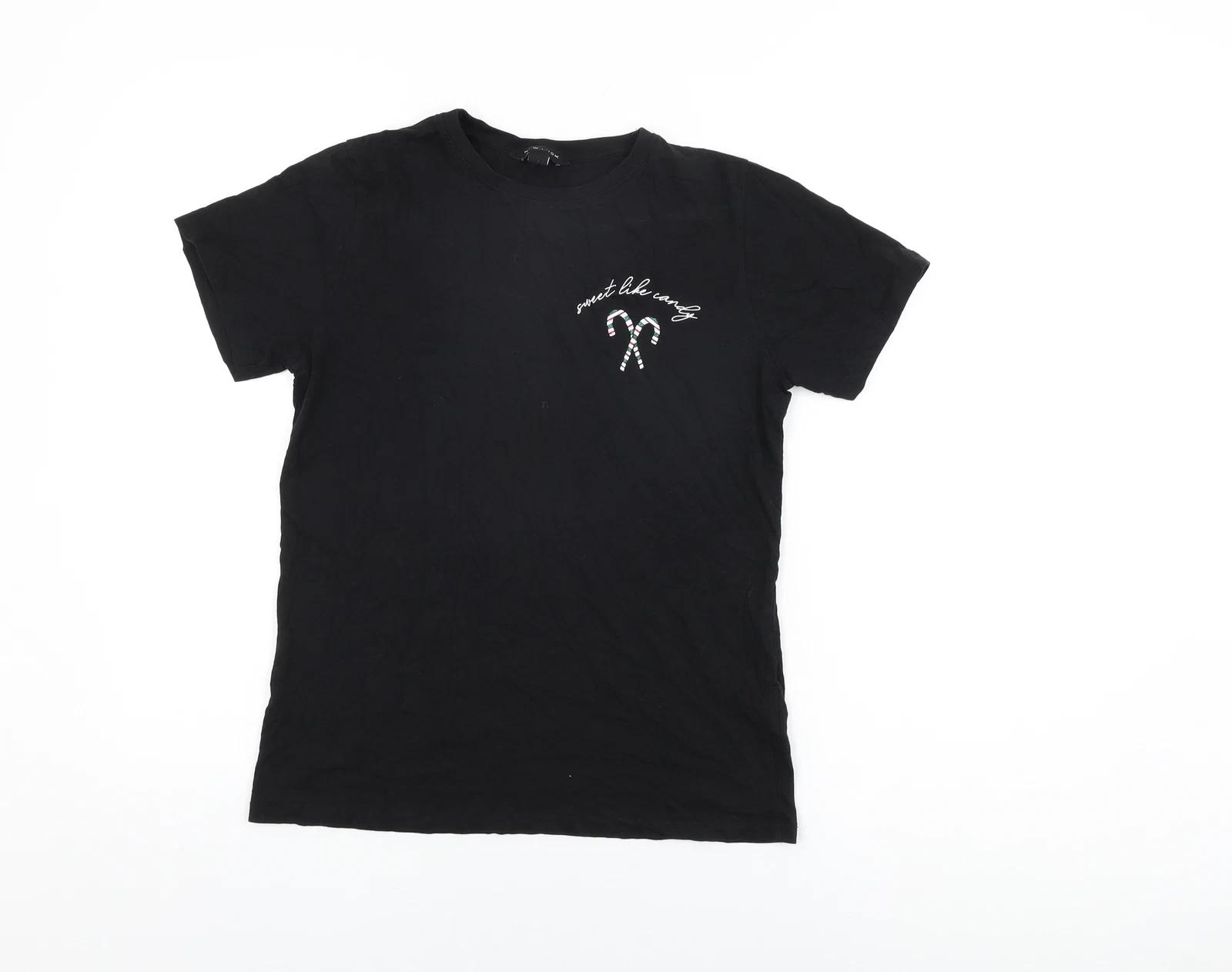 

New Look Womens Black Cotton Basic T-Shirt Size 10 Round Neck S