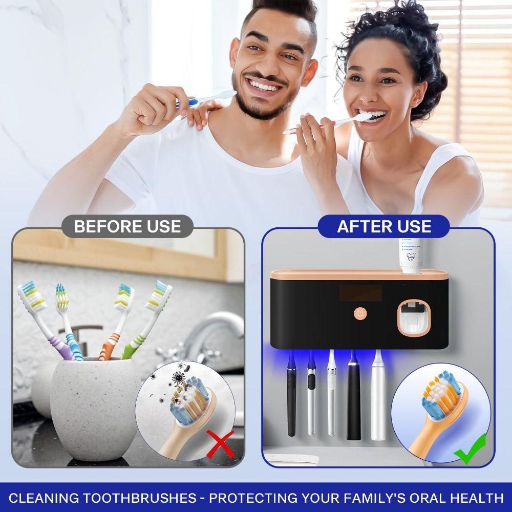 No Drilling Electric Toothpaste Dispenser Solar Charging Smart Toothbrush Organizer