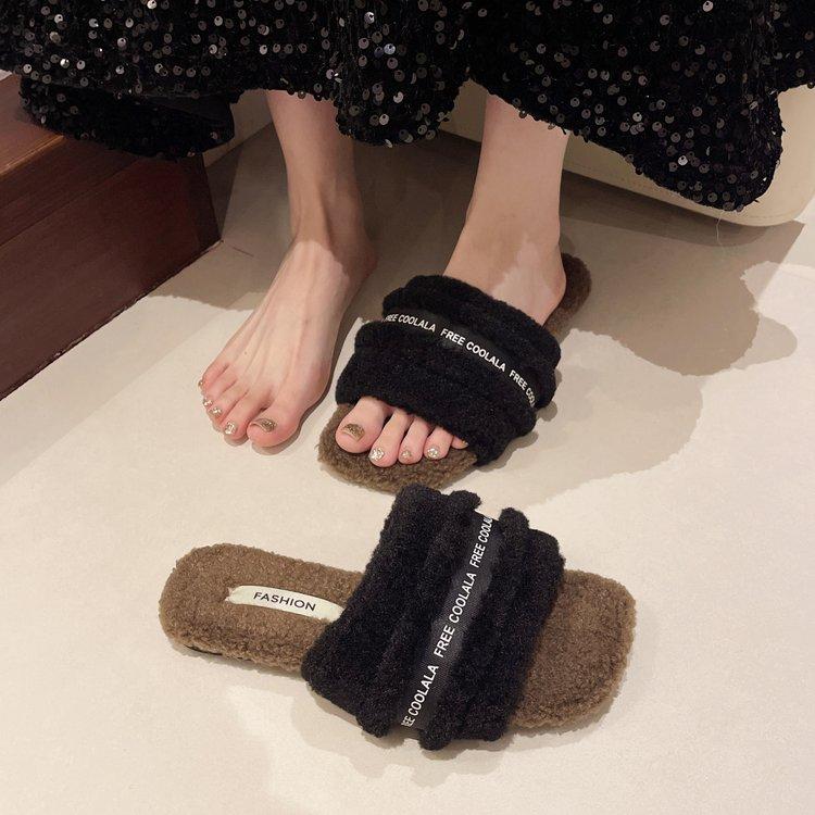 Woolly Slippers Women Wear 2024 Autumn New Korean Fashion Thick Bottom Home Color Combination Cotton Slippers