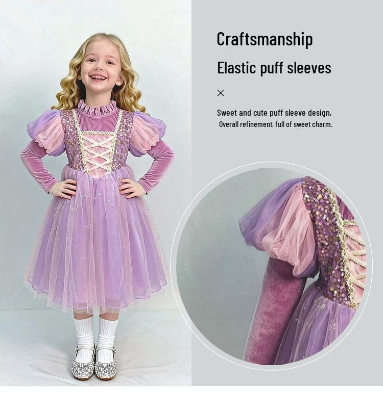 Elsa Princess Dress for Girls - Spring/Autumn Birthday Puffy Skirt