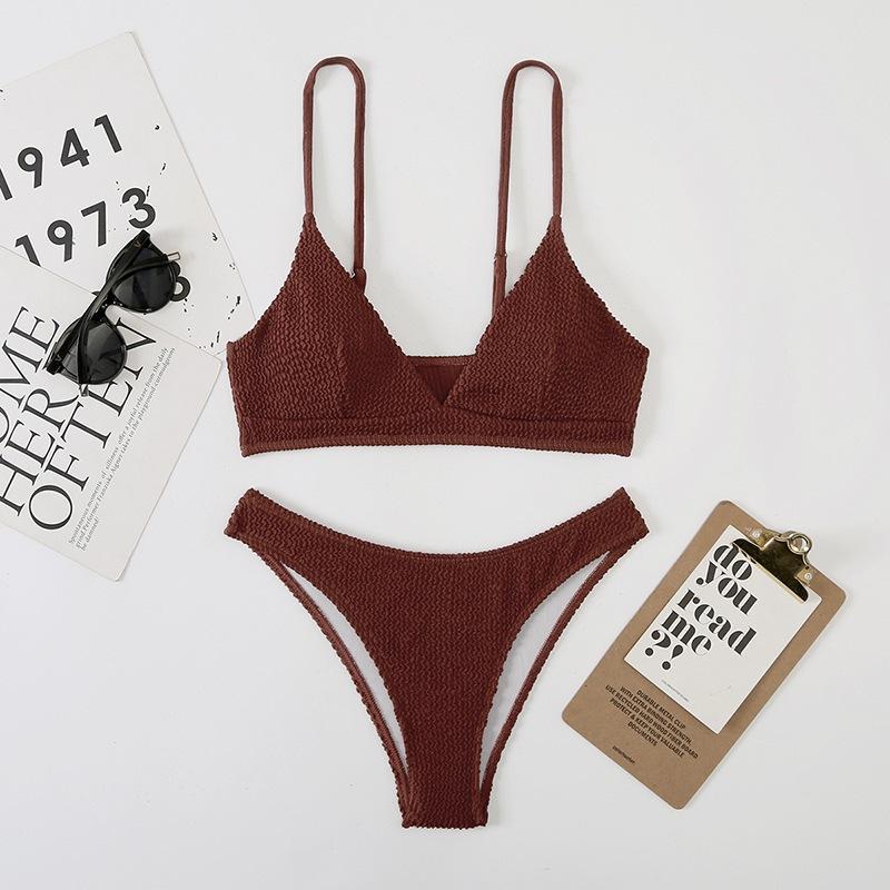 Badeanzug Damen Neckholder Split Dreipunkt einfarbig Spezialstoff Triangel-Bikini-Sets
