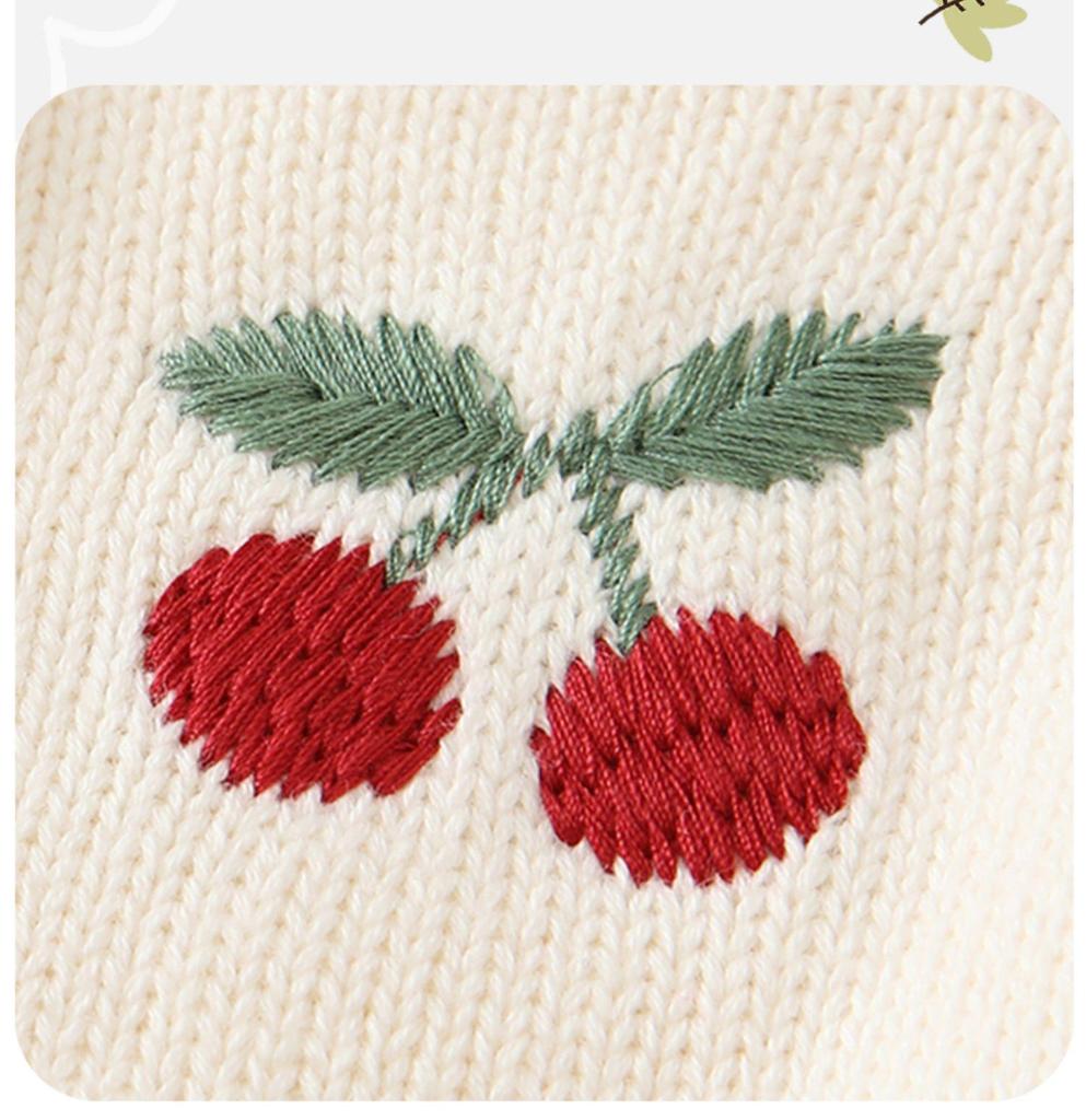 Frühling/Herbst 2025 Baby Kirsche Strick Strampler Set - Niedliches Baumwoll Latzhose Bubble Outfit