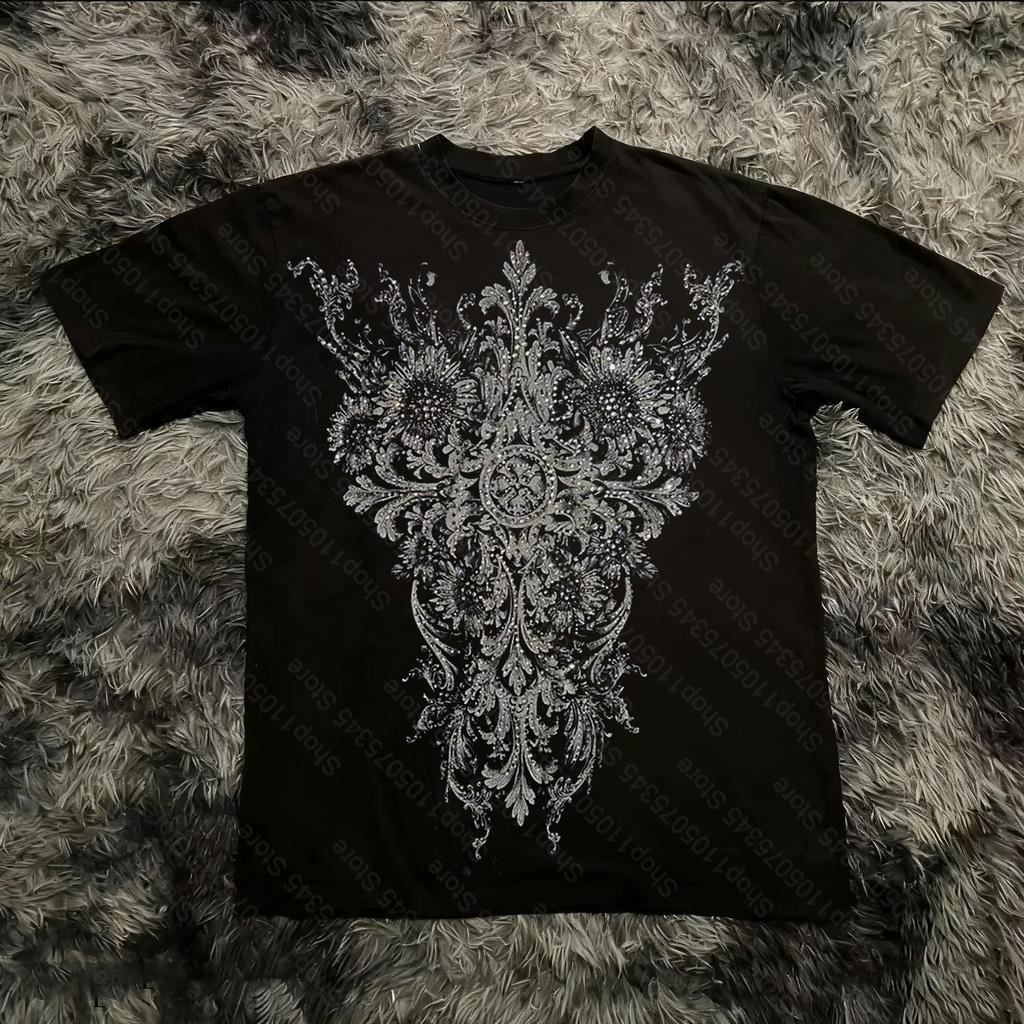 Classic Y2K Gothic Style Tshirt Print Oversized T Shirt High Street Shirts Gothic Round Neck Cotton Tops New Unisexs Women T Shirt