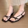 2025 New Elegant Women's Roman Style Sandals  Material Side Open Platform Heel Flat Buckle Shoes Comfortable Summer Footwear