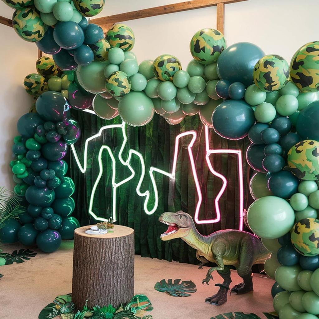 Retro Camo Dinosaur Party Balloon Garland for Outdoor Camping