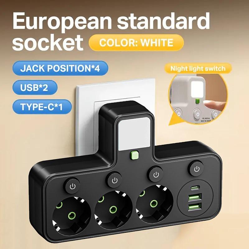 Multi-functional Socket with Smart Night Light USB Fast Charging Independent Control Multi-port Power Strip Overload Protection