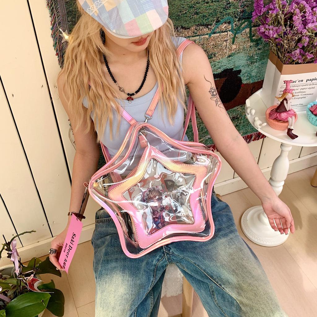 Star pentagram transparent bag women's shoulder single shoulder crossbody large capacity backpack