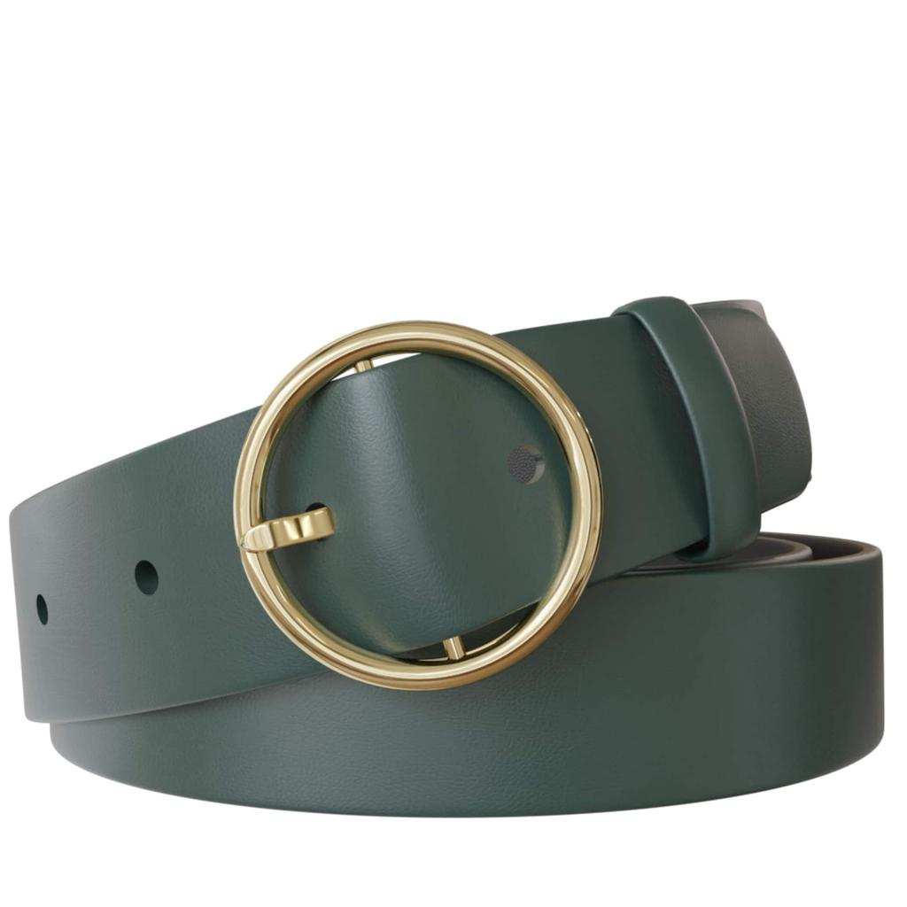Women's Leather Belt with Gold-Colored Buckle 30645
