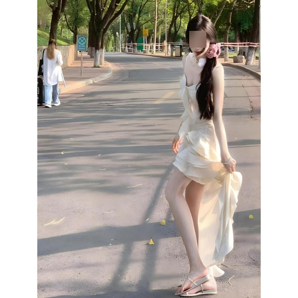 

Платье-сарафан с неровным подолом и оборками, фея, летний темперамент, для морского отдыха, пляжное платье XL- (recommended 110-60kg)