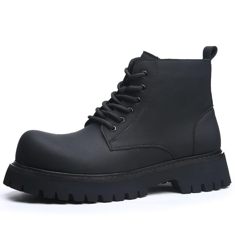 

Мужские повседневные ботинки на платформе в британском стиле, стильные осенне-зимние ботинки с высоким верхом, универсальные уличные, противоскользящие, для повседневной носки, парный стиль 44 чёрный