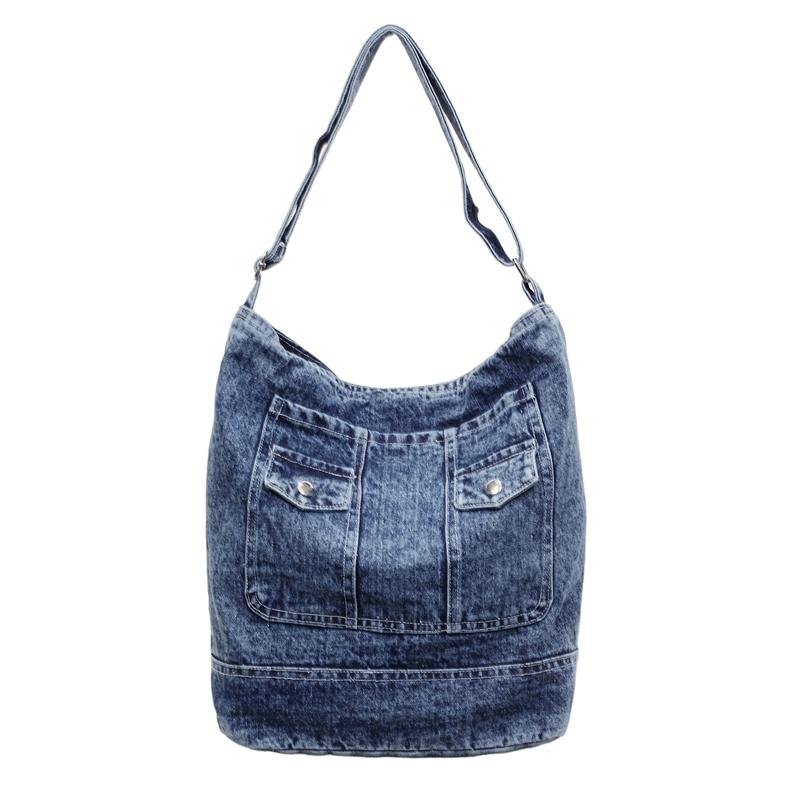 Vintage Large Capacity Denim Tote Bag Women's Shoulder Bag Commuter Crossbody Bag