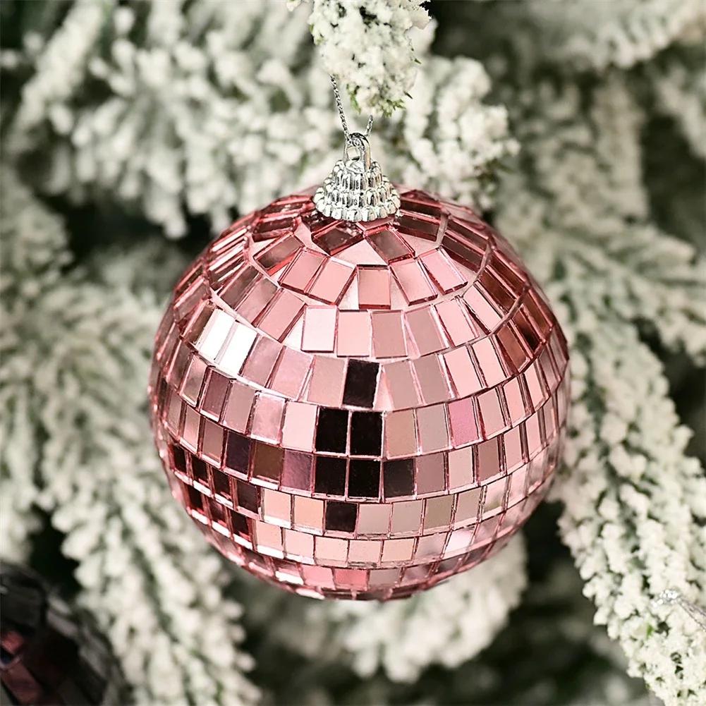 12pcs 8CM Mini Mirror Disco Ball Christmas Tree Hanging Ornaments Reflective Rotating Bright Silver Glass Ball For Xmas Holiday