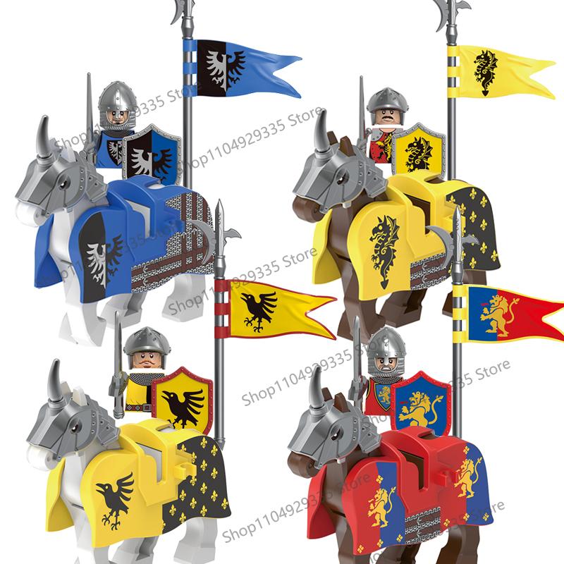 MOC Mittelalterliche Bausteine Zubehör Burgen Gotische Ritter Drache Löwe Krieger Pferd Helme Schilde Rüstungen Äxte Steine Spielzeug